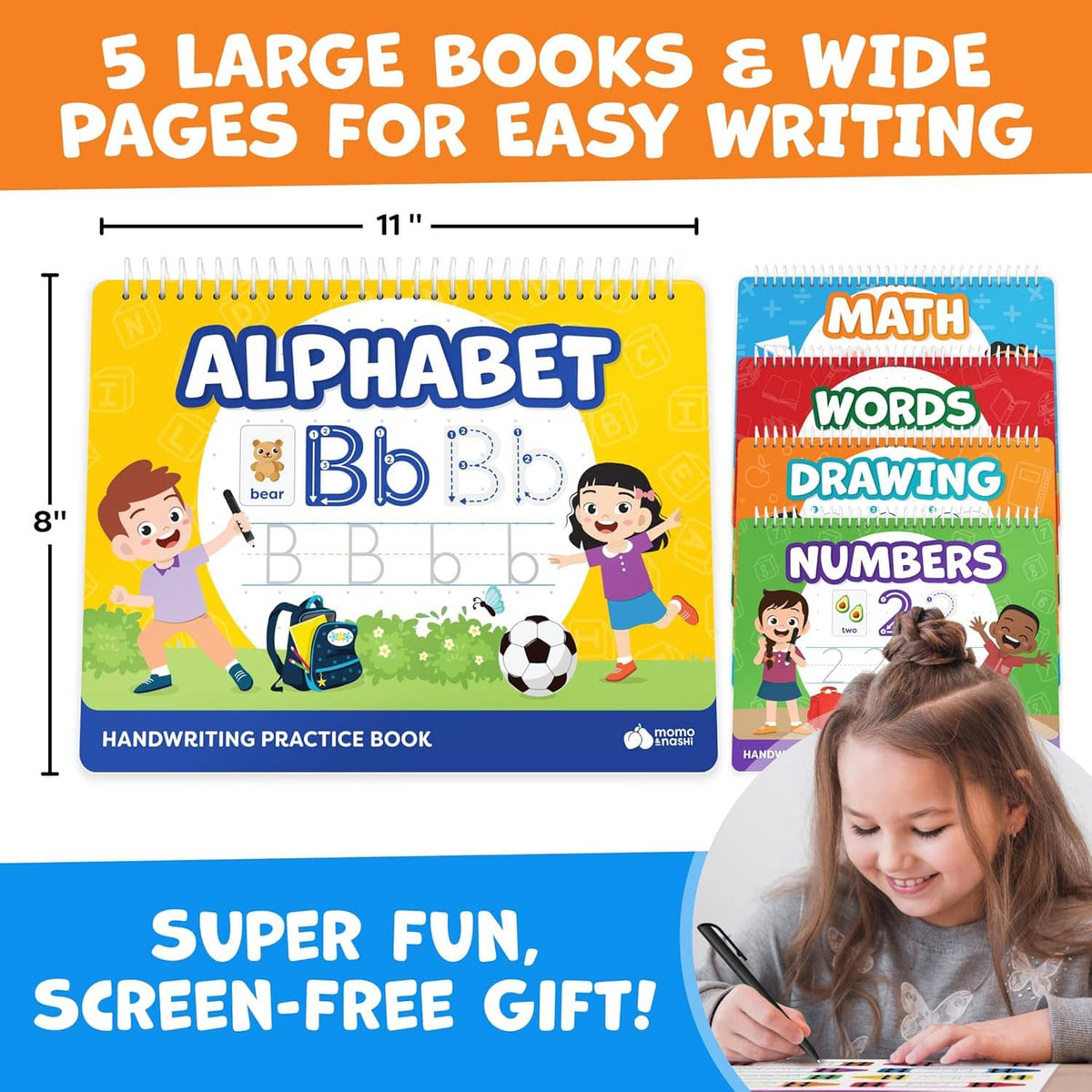 Large-format alphabet and activity books set for easy handwriting practice