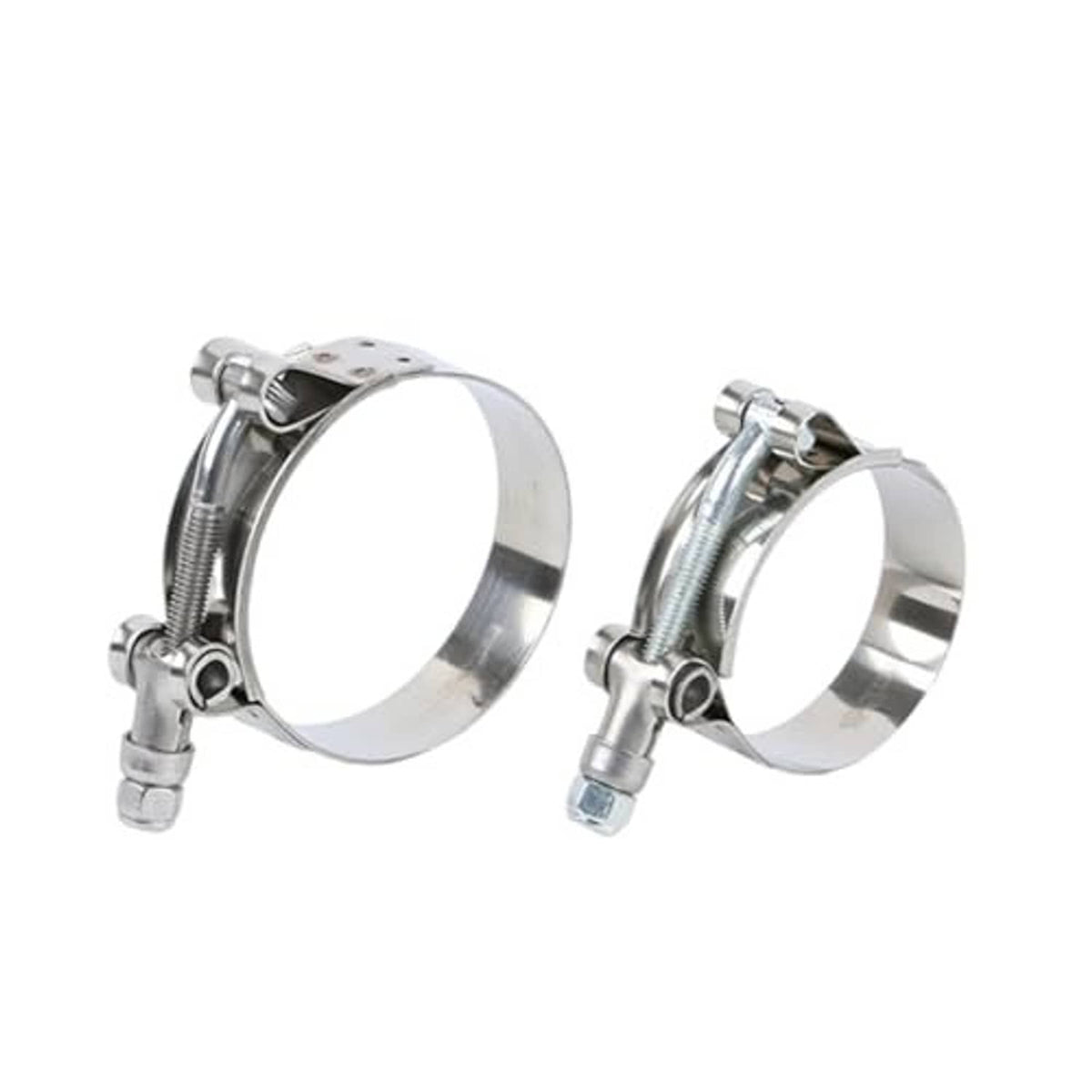 Stainless steel T-bolt hose clamp set of two, round band with screw mechanism