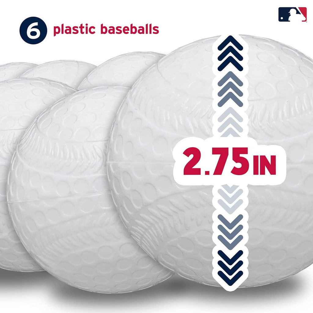 Set of six white plastic baseballs, textured surface, about 2.75 in