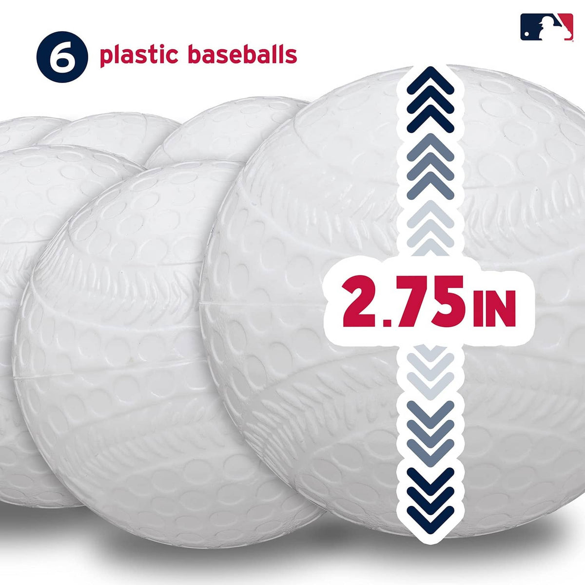 Set of six white plastic baseballs, textured surface, about 2.75 in
