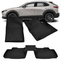 All-weather TPE floor mats set, black, with raised channels and circular anchor holes