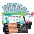Portable toilet bags and gel packs set with green carton and black bag rolls