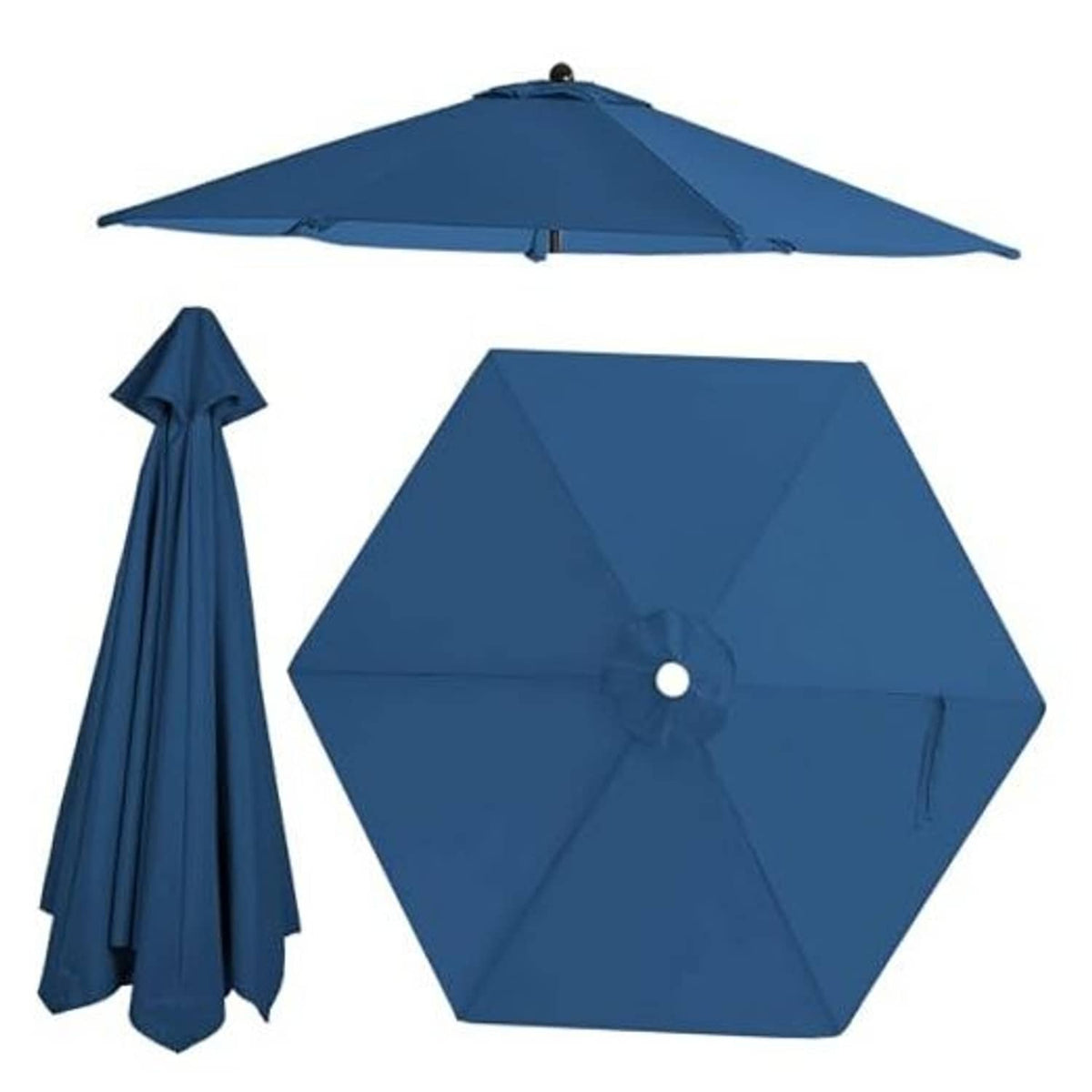 Navy blue patio umbrella replacement canopy cover with 6-panel hex shape and center knob