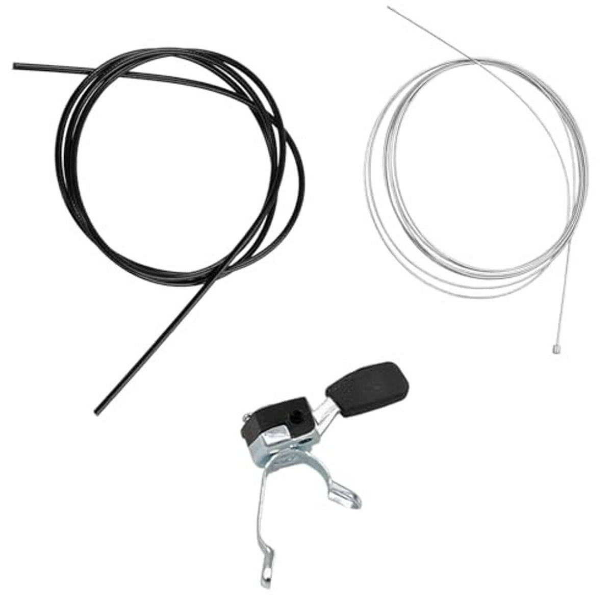 Manual throttle control kit with black cable, silver cable, and lever actuator