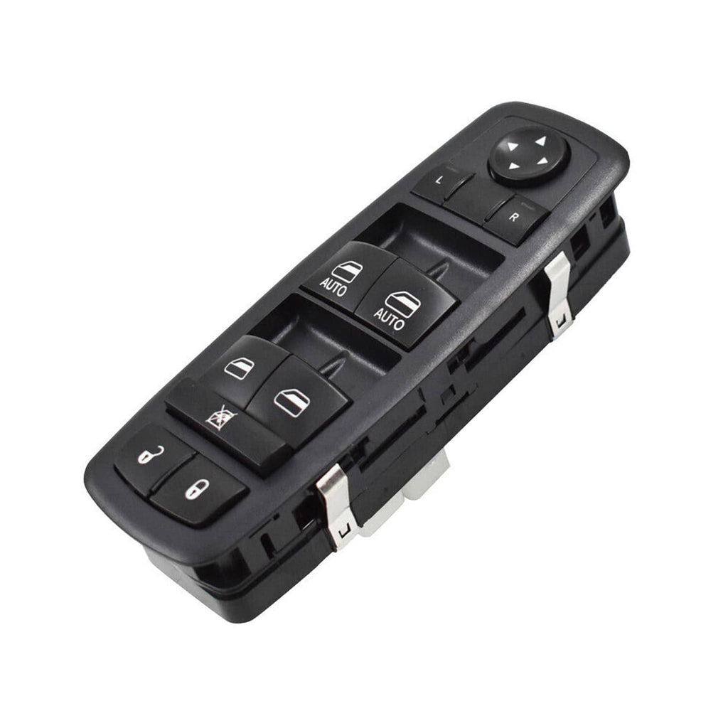 Black power window master switch with control buttons and arrow rocker switches