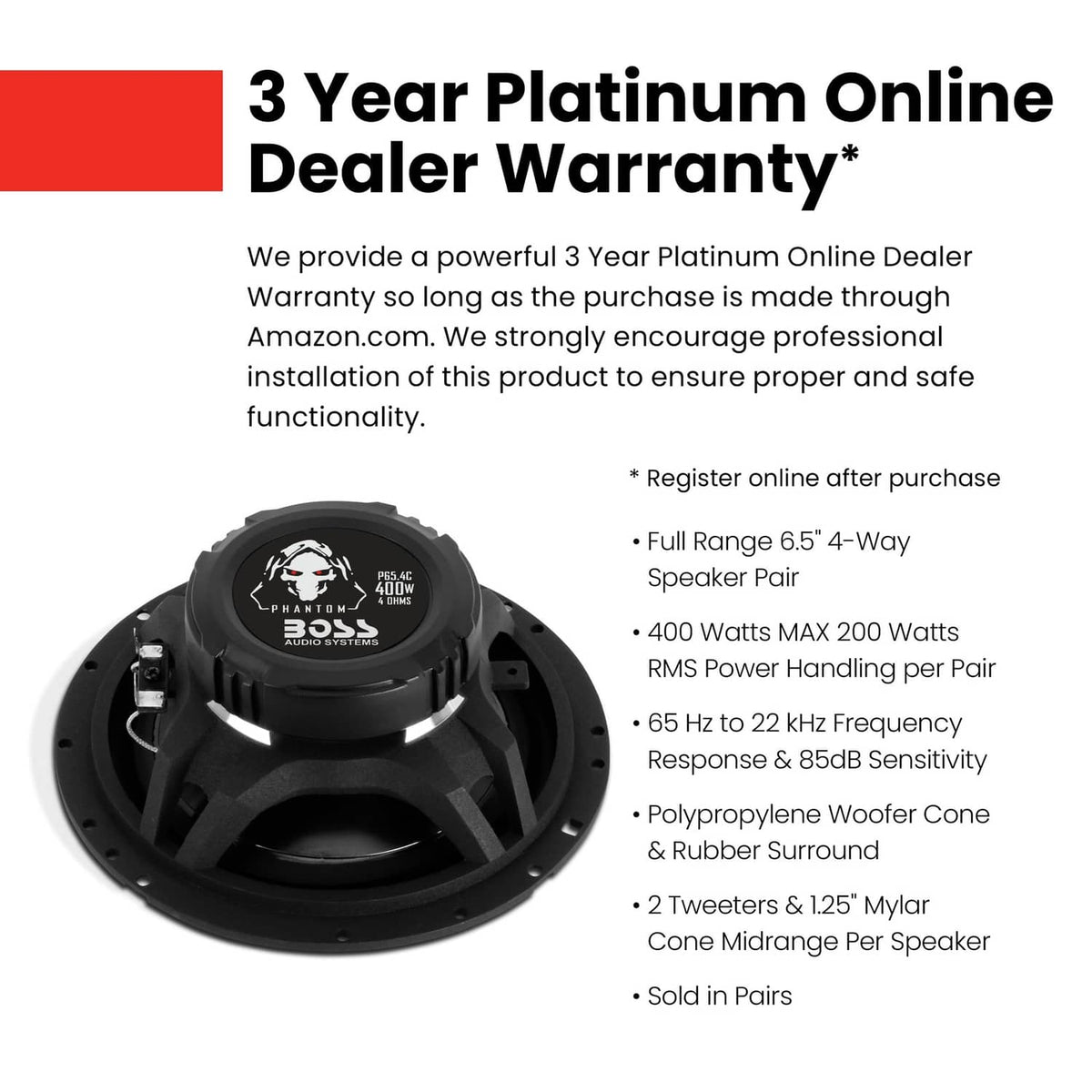 Black car speaker driver with mounting basket and terminals, front view