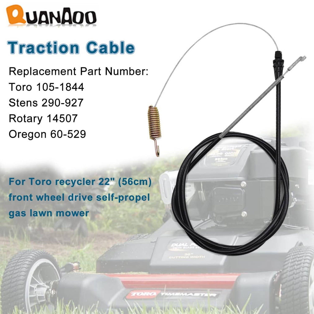 Traction cable with spring and two ends, replacement for Toro 105-1844