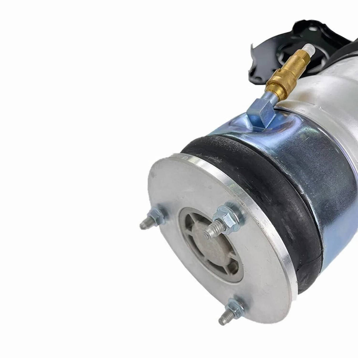 Air suspension shock strut with silver spring seat, black bellow, and brass valve