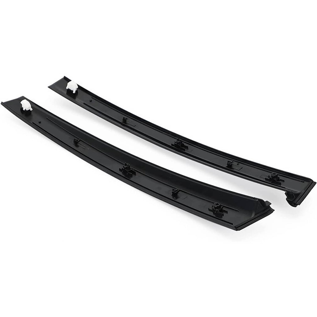 Black window molding trim set of two bars with white fastener clips and ridges