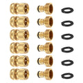 Solid brass garden hose quick connector set with multiple fittings and black O-rings