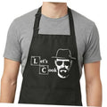 Black cooking apron with adjustable bib straps and “Let’s Cook” graphic front