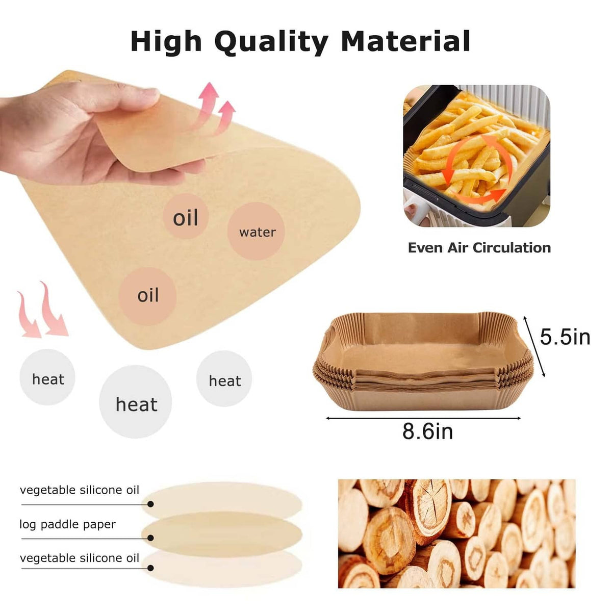 Large rectangular baking paper liner sheet, flexible and oil-resistant for air frying