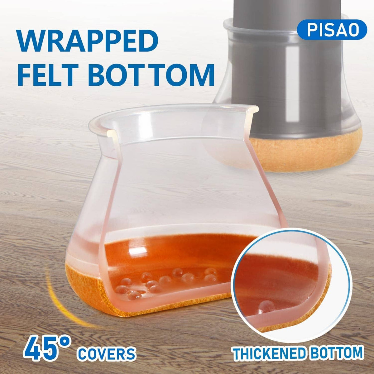 Thickened felt-bottom furniture leg floor protector, clear cap for smooth floor