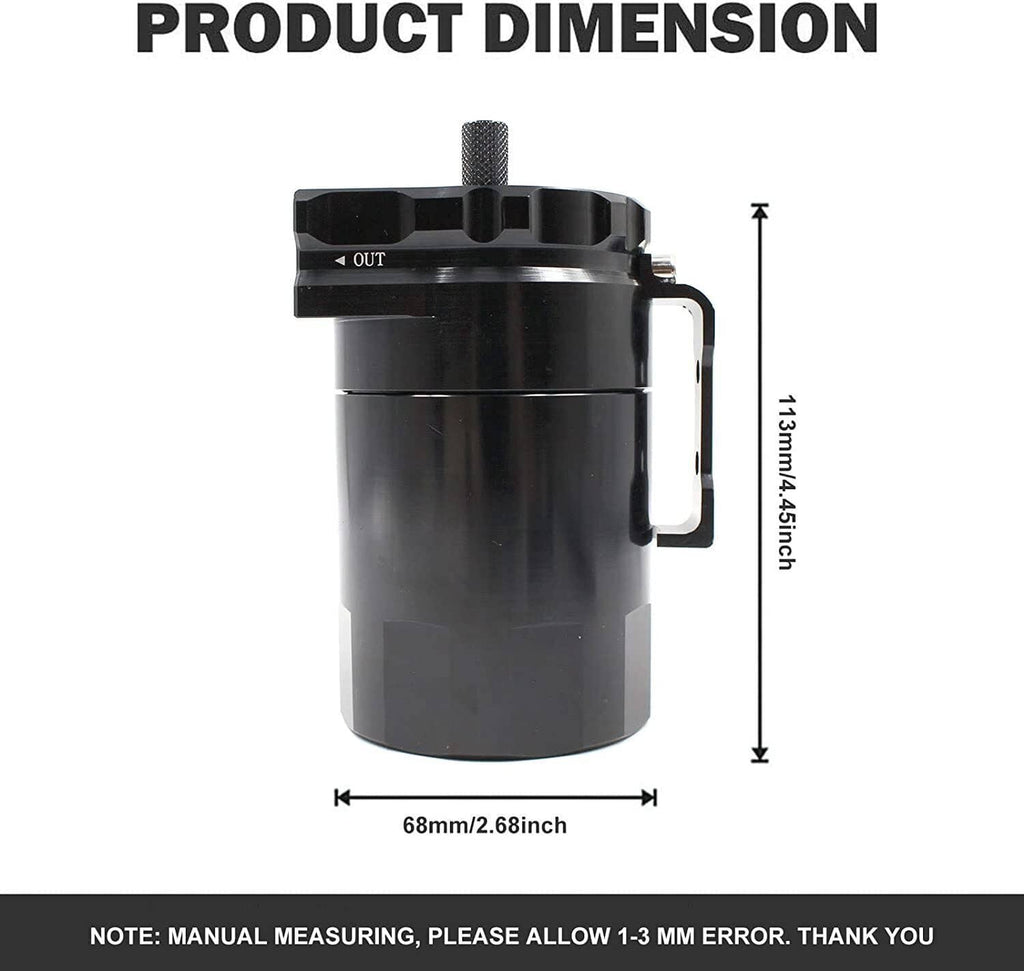 Oil catch can product dimension illustration with height and width measurement marks