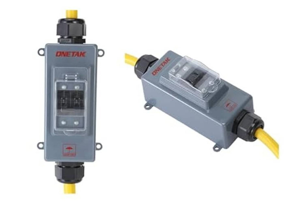 ONEATAK 4-prong twist-lock adapter switch with gray housing and yellow leads