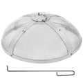 Round stainless firepit spark screen with hinged handle and mesh dome cover