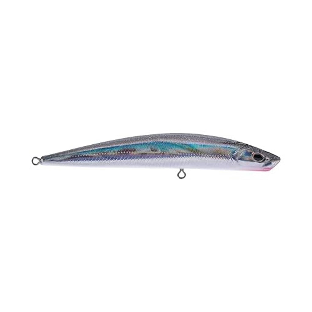 Silver blue shad-style fishing lure with single rear treble hook