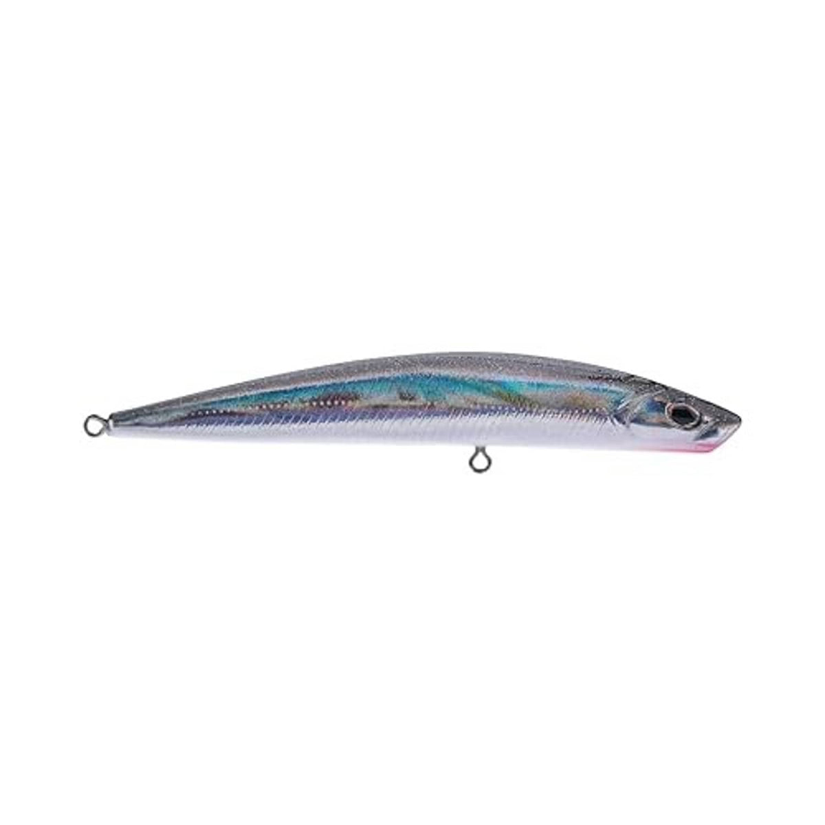 Silver blue shad-style fishing lure with single rear treble hook