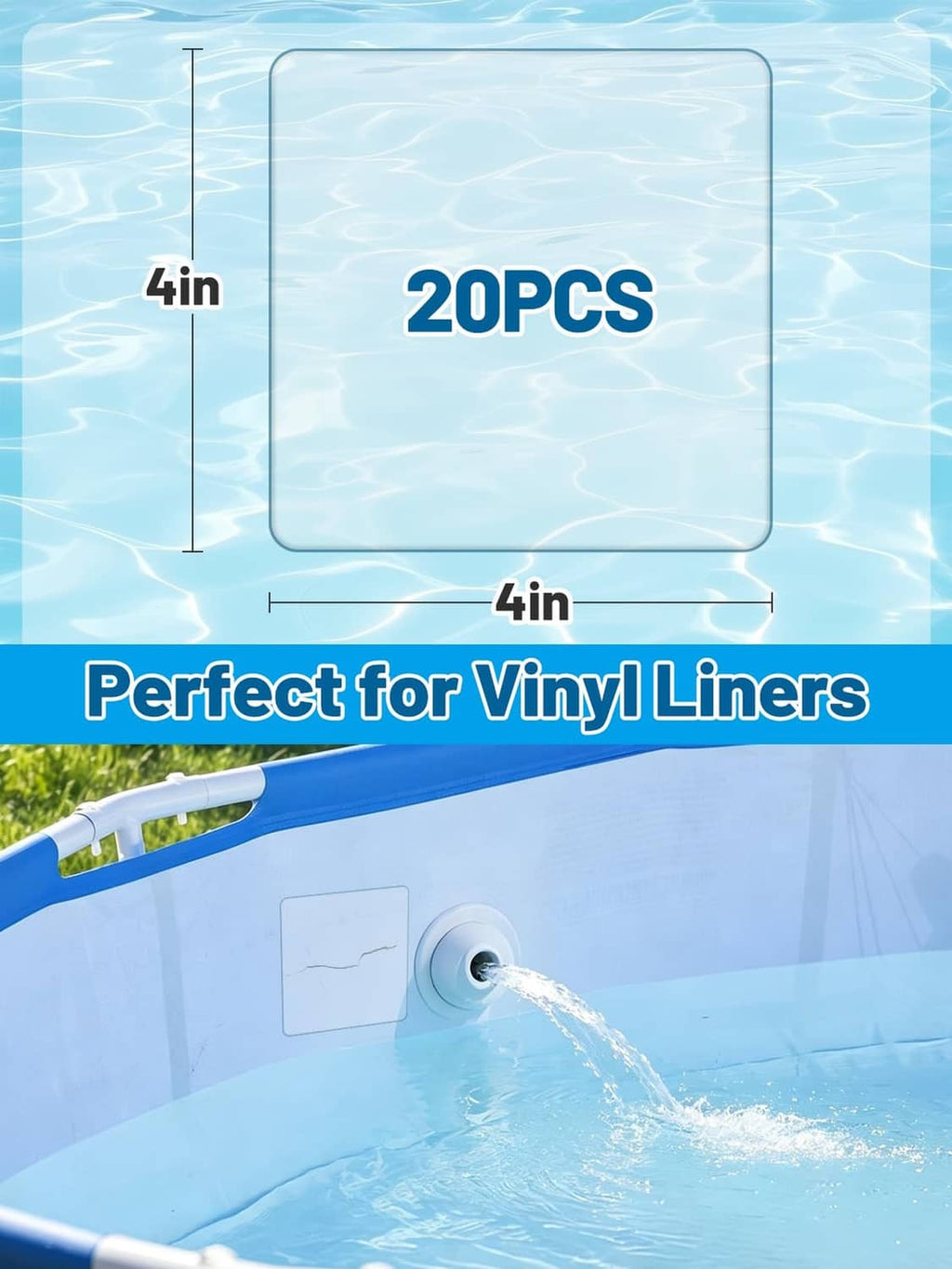 20-pack clear square pool liner repair patches, 4 in x 4 in size