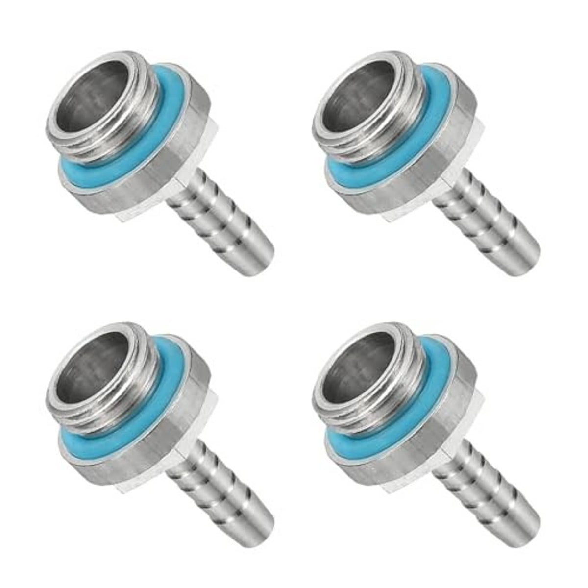 Set of 4 male hose barb pipe fittings, aluminum, 5mm barbs, G1/4