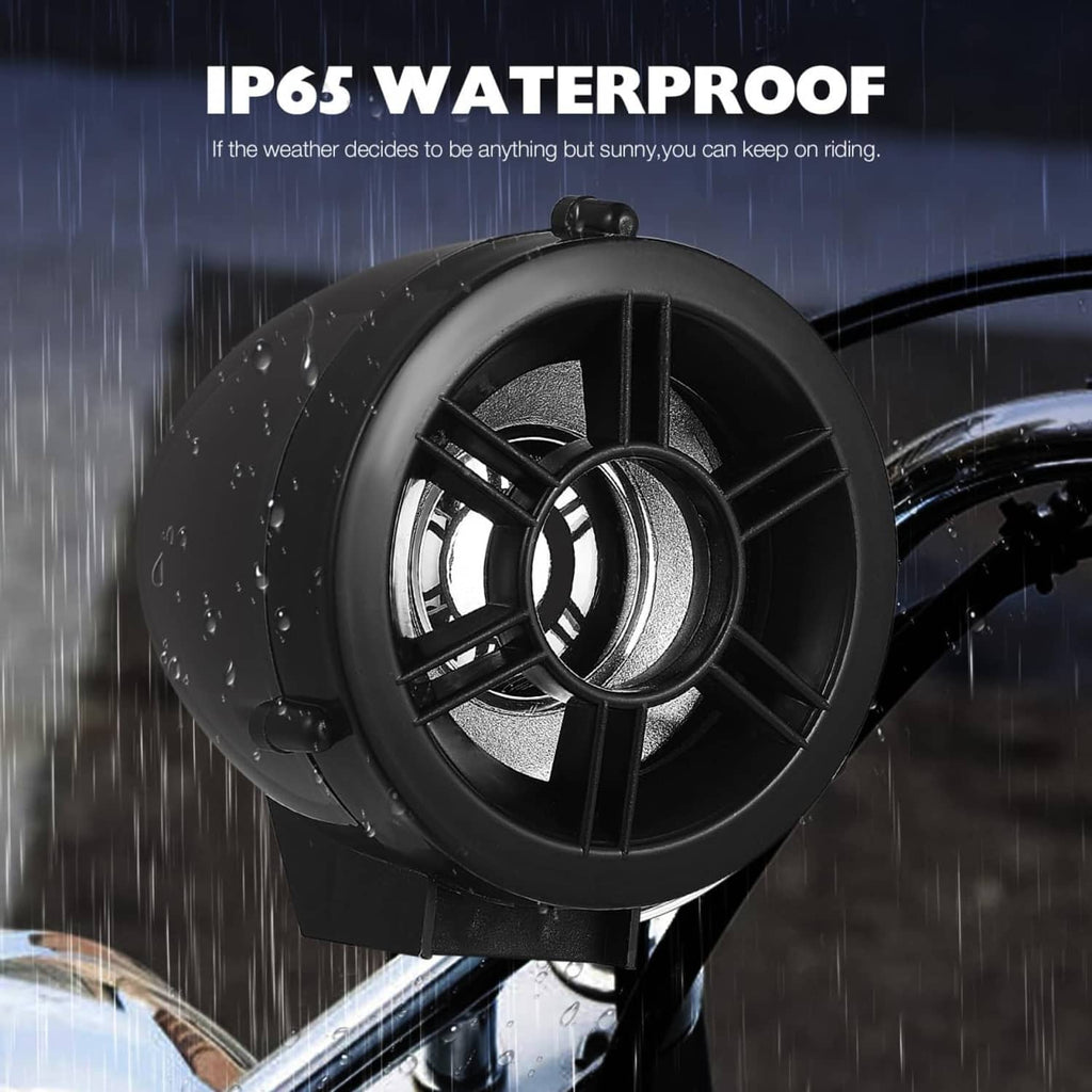 Black motorcycle speaker with water-splash protection for outdoor rides