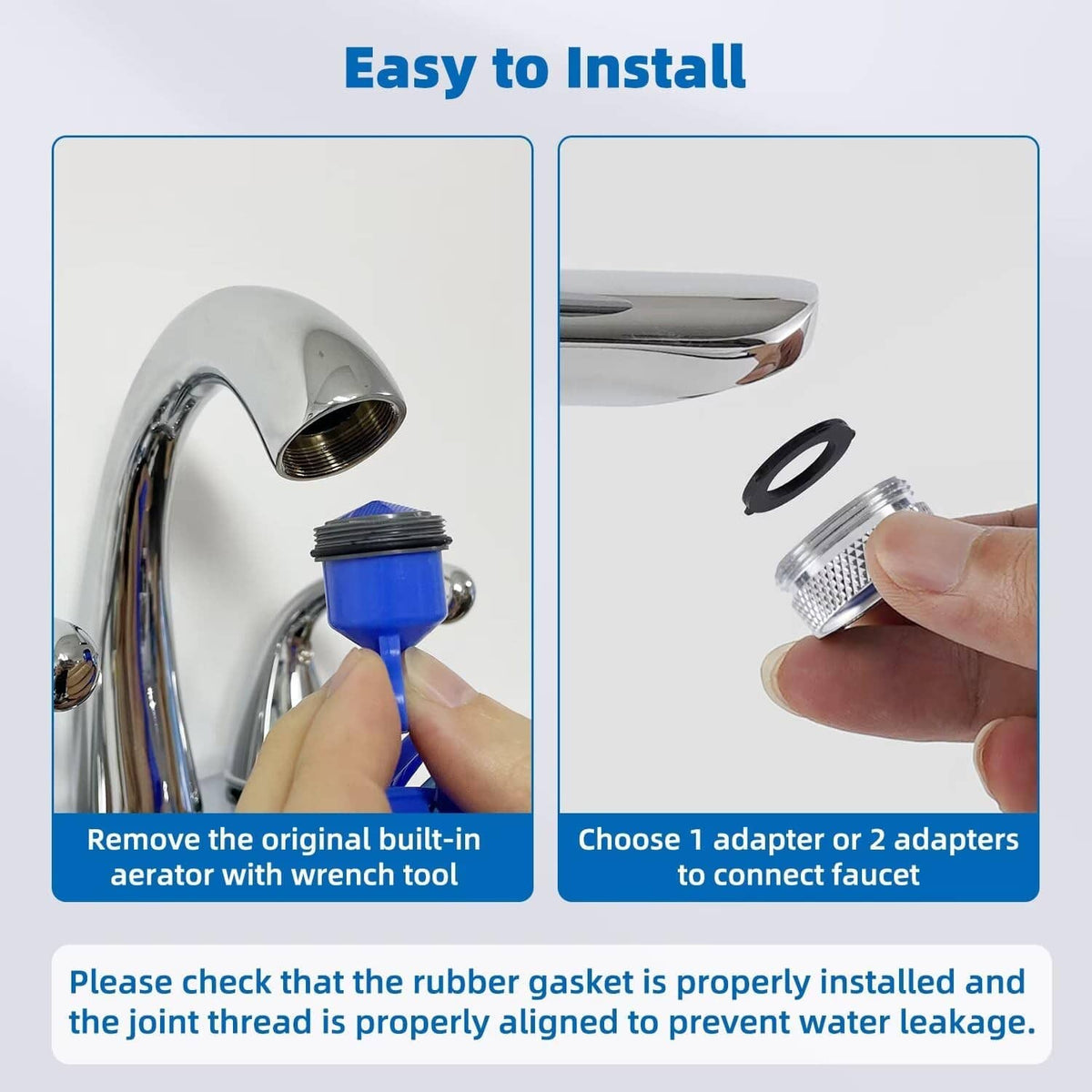 Faucet adapter with black rubber gasket and chrome threads for easy sink aerator installation