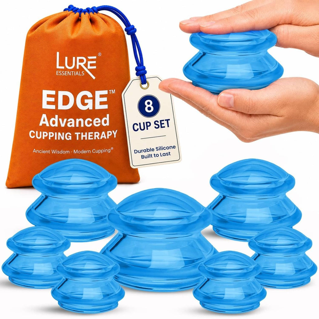 Blue silicone cupping cups set with pouch, assorted sizes (set of 8)