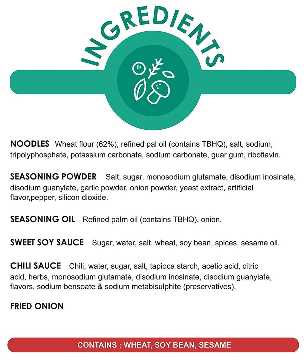 Ingredient information panel listing noodle and seasoning powder components