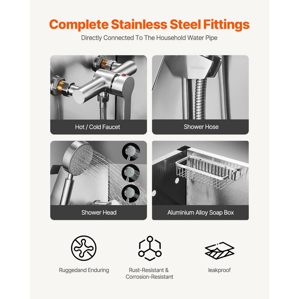 Stainless steel water inlet and shower fittings for pet grooming tub