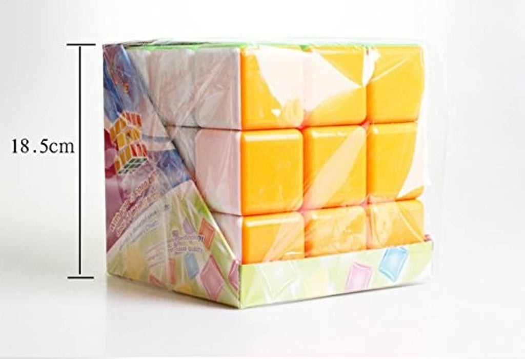 Stickerless 3x3 speed cube in box with orange, white, and yellow pieces visible.