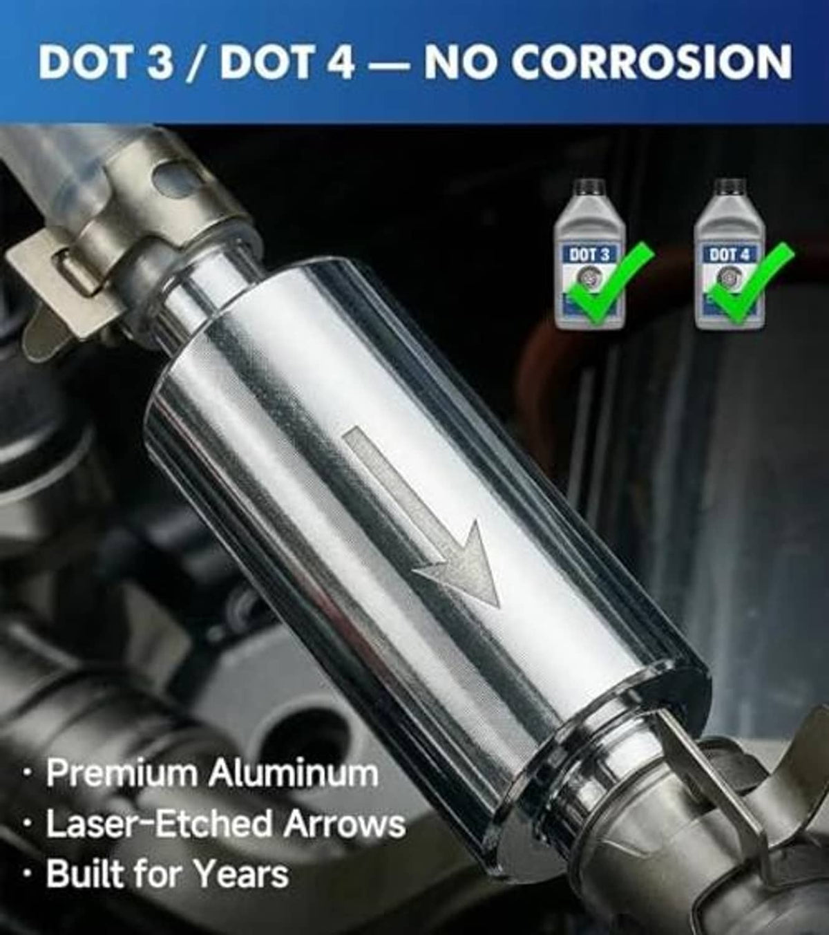 Metal brake bleeder cylinder with laser-etched arrow marks and anti-corrosion design