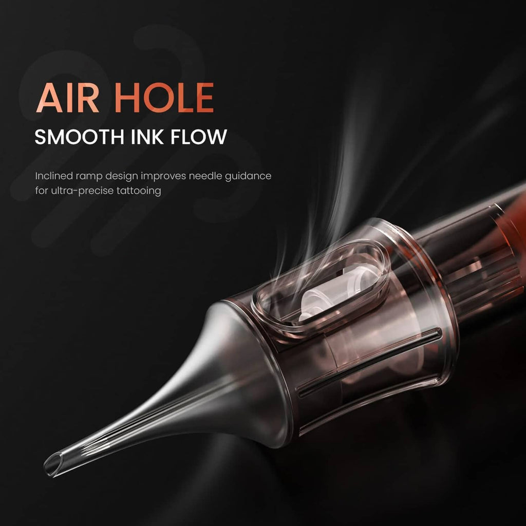 Black tattoo cartridge set with clear ink chamber and needle tip for tattoo pens