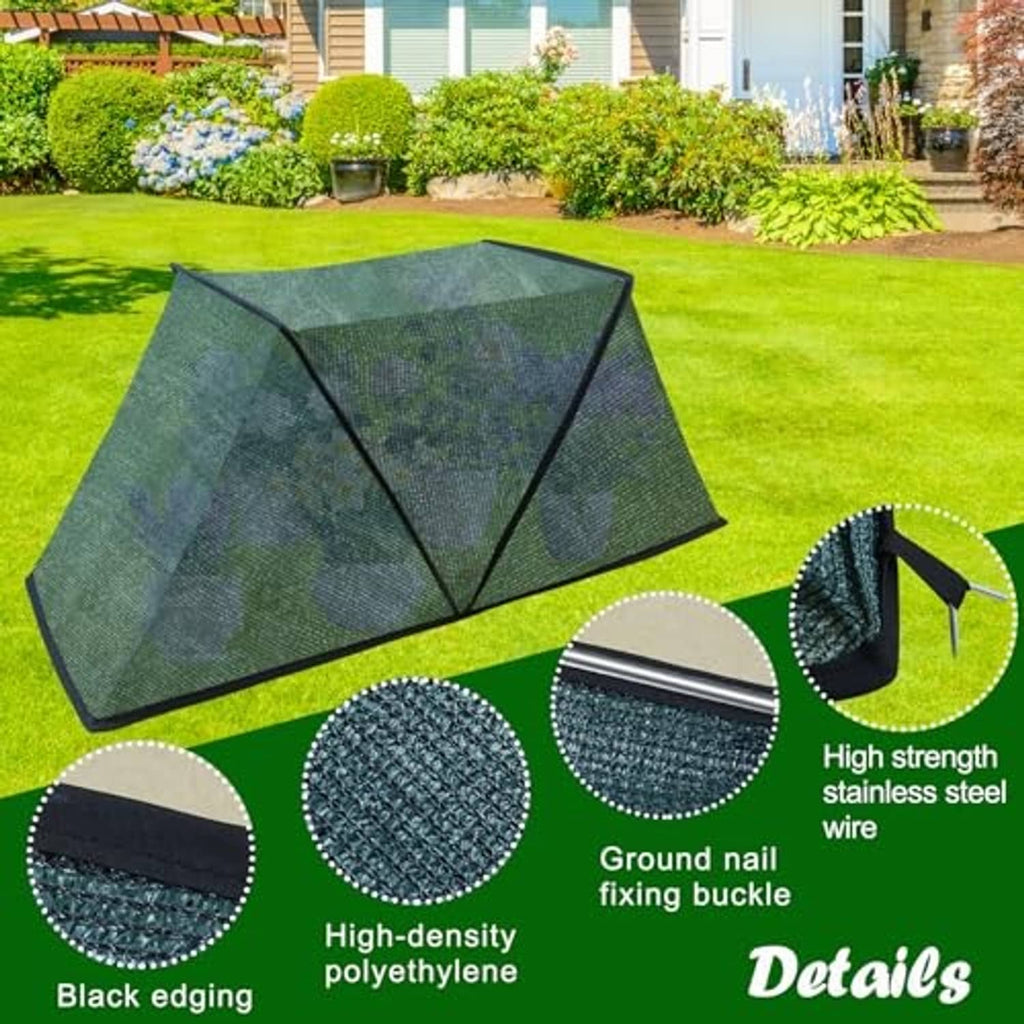 Foldable plant shade tent cover, dark green fabric with black trim