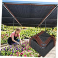 Black shade cloth with brown border panels and corner tie loops
