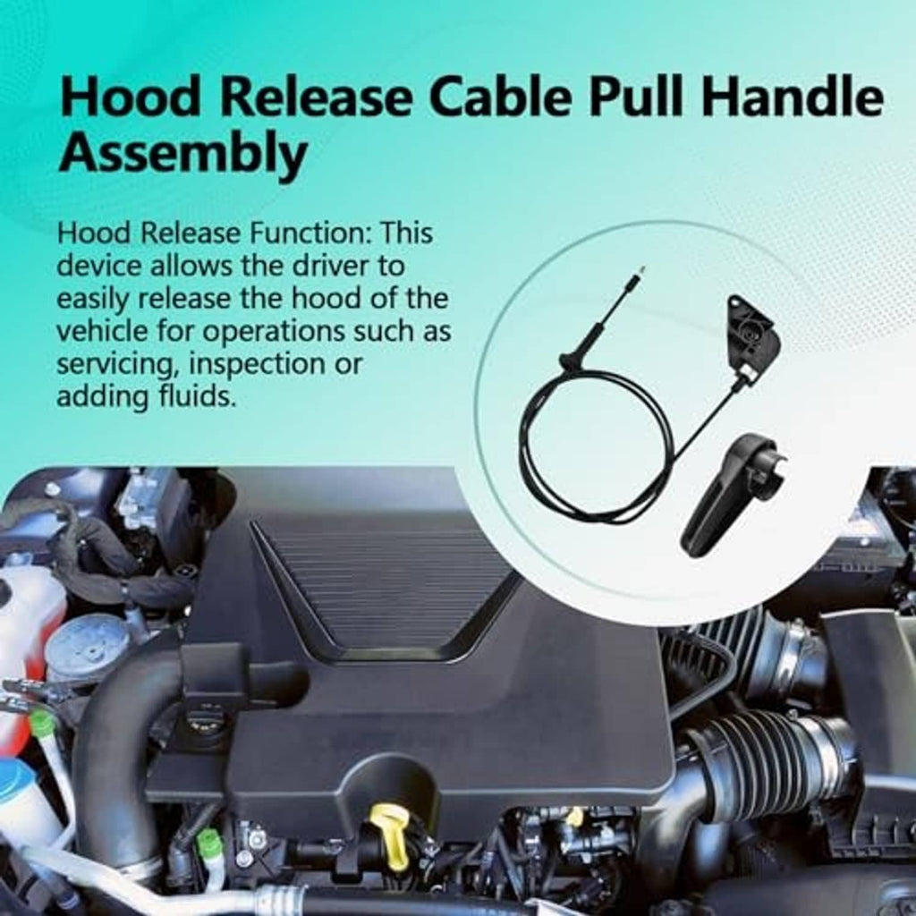 Black hood release cable pull handle with mounting bracket and bundled cable