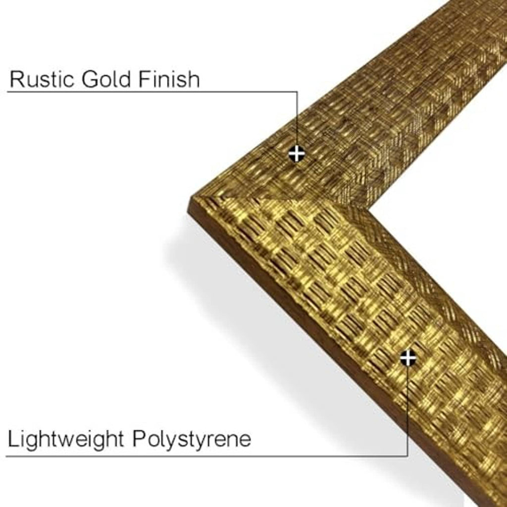 Rustic gold finish frame corner with lightweight polystyrene detail callout