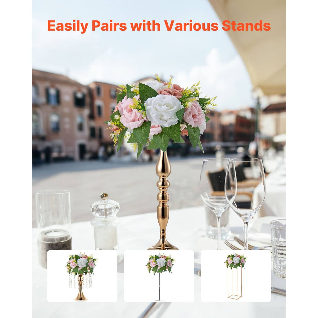Uimoso artificial floral ball arrangement with pink and white flowers on a tall stand