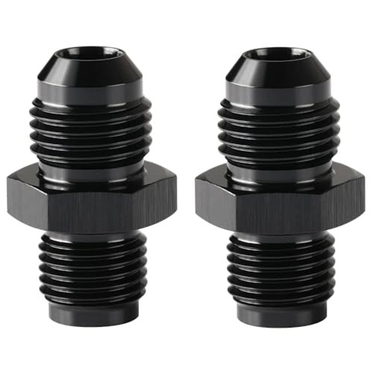 Black 6AN to 1/2-20 inverted flare adapter pair with hex mounting section