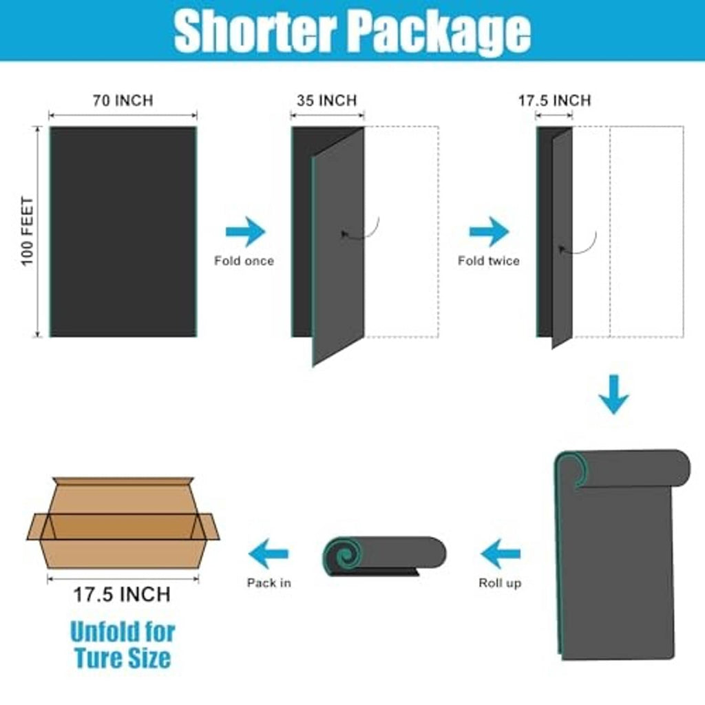 Folded dark mesh shade cloth tarp showing package and roll-up design