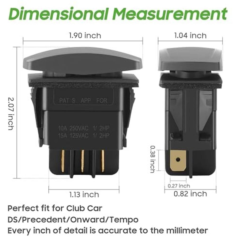 Forward reverse switch dimensional measurement diagram with inch labels