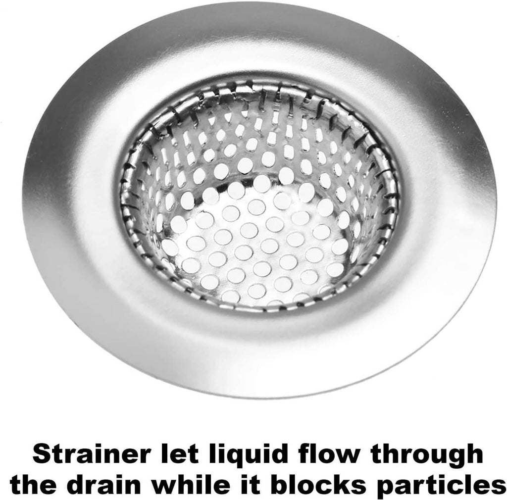 Close-up stainless steel sink drain strainer with perforated basket screen