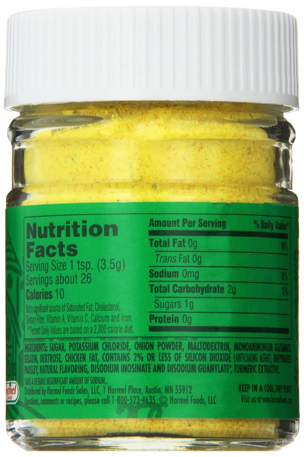 Herbox sodium-free chicken granulated bouillon jar back with Nutrition Facts
