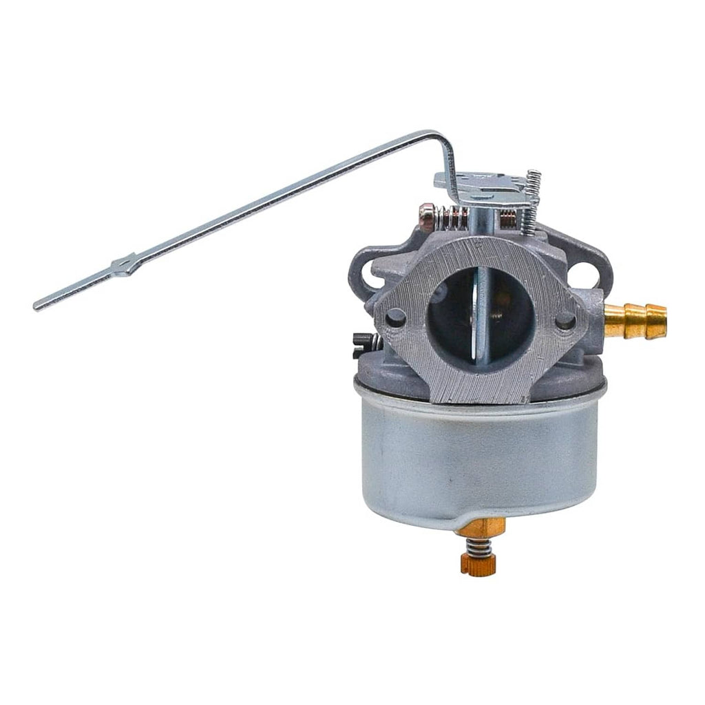 Carburetor with gray body, black intake throat, chrome lever, and gold fuel fitting