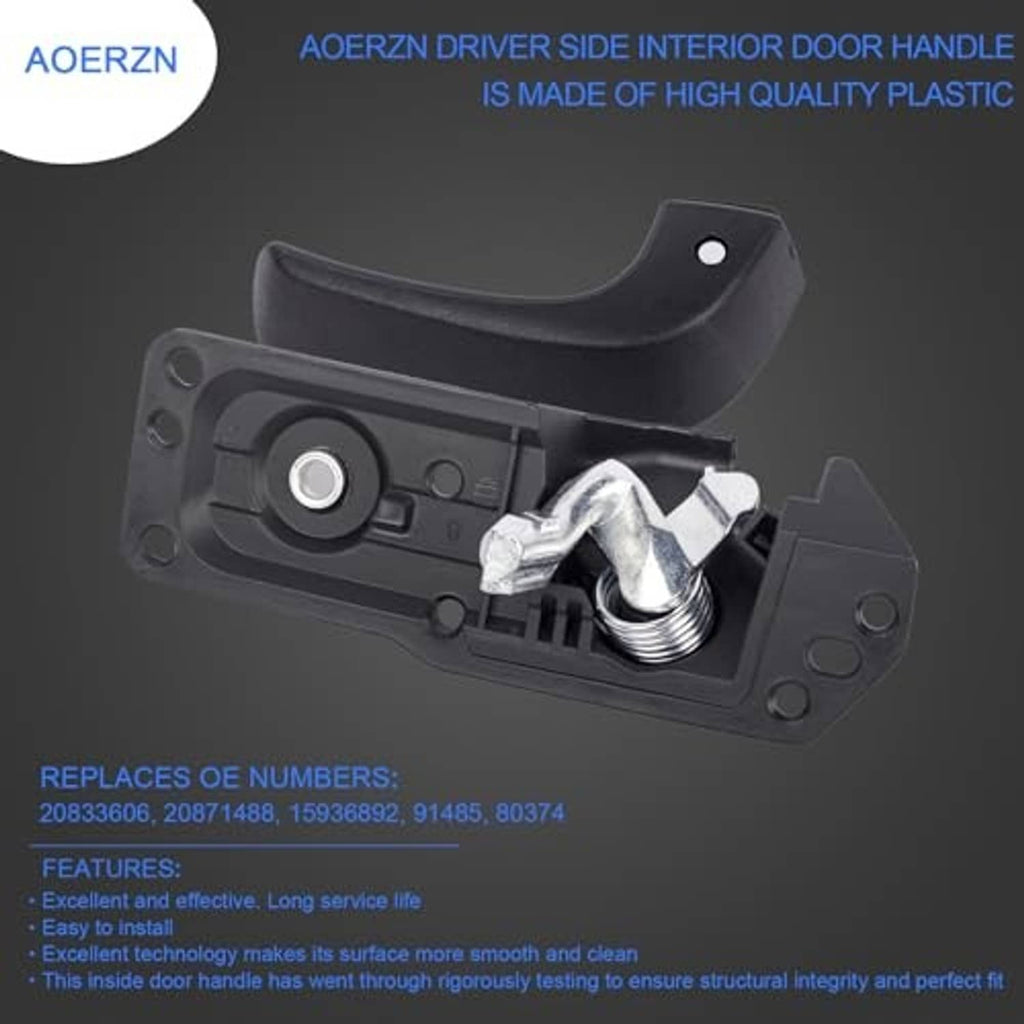 Black inside door handle with metal threaded insert and mounting bracket close-up