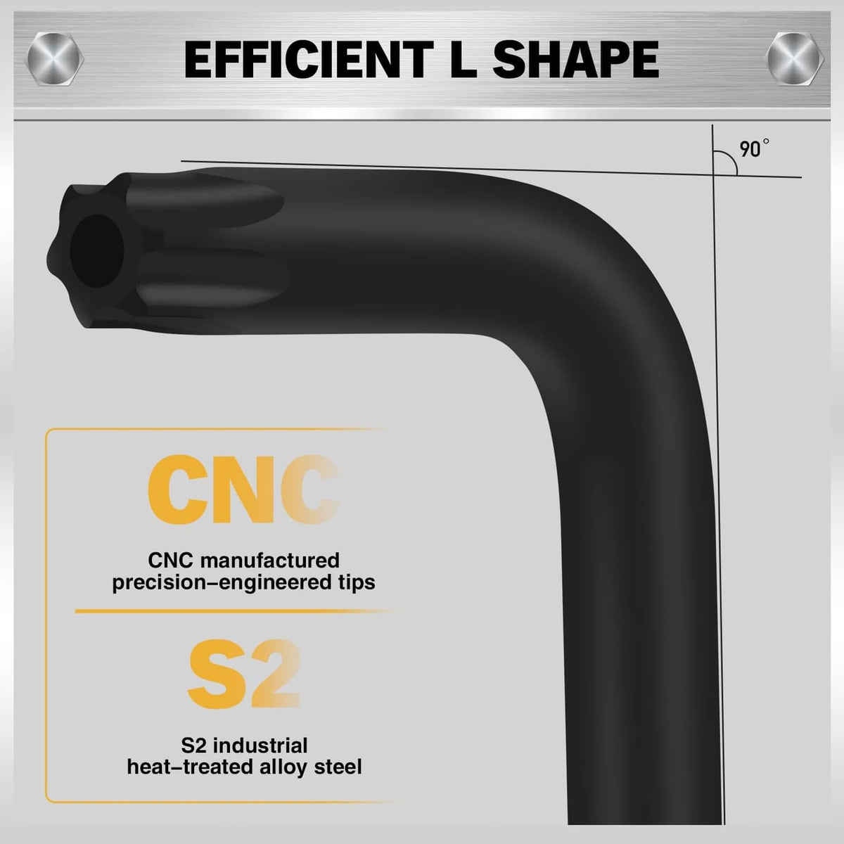 Black 90-degree Torx star Allen wrench with CNC precision tip