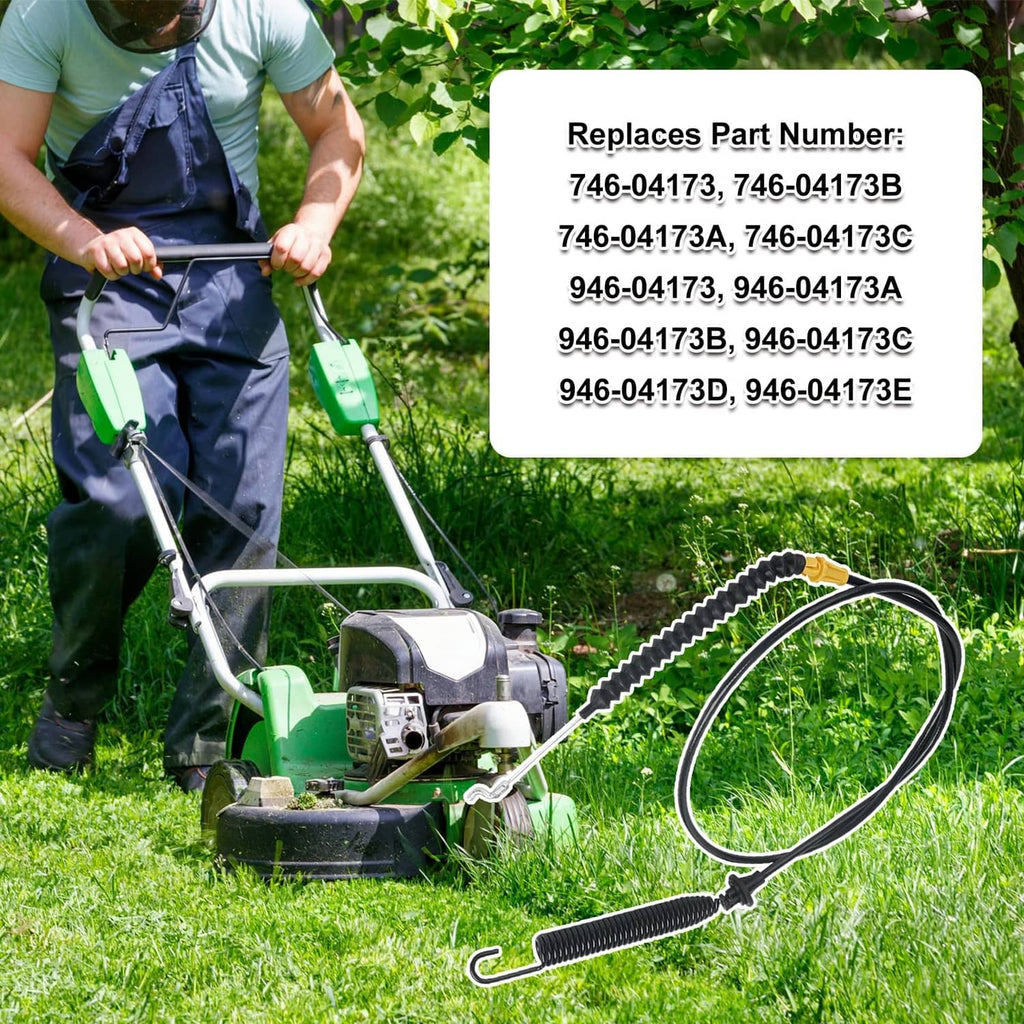 Lawn mower deck engagement cable with black cord and metal spring pull hook