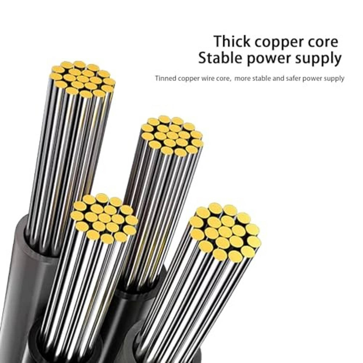 SATA power splitter cable showing thick copper core wire strands