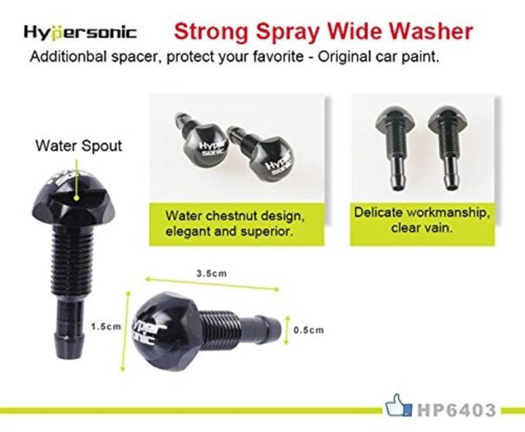Windshield washer sprayer kit with two nozzles, gaskets, and mounting spacers