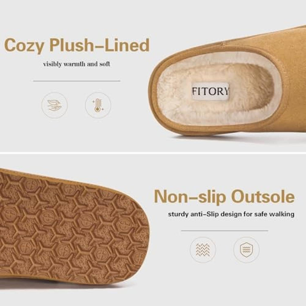 Chestnut slipper with plush-lined interior and textured non-slip outsole
