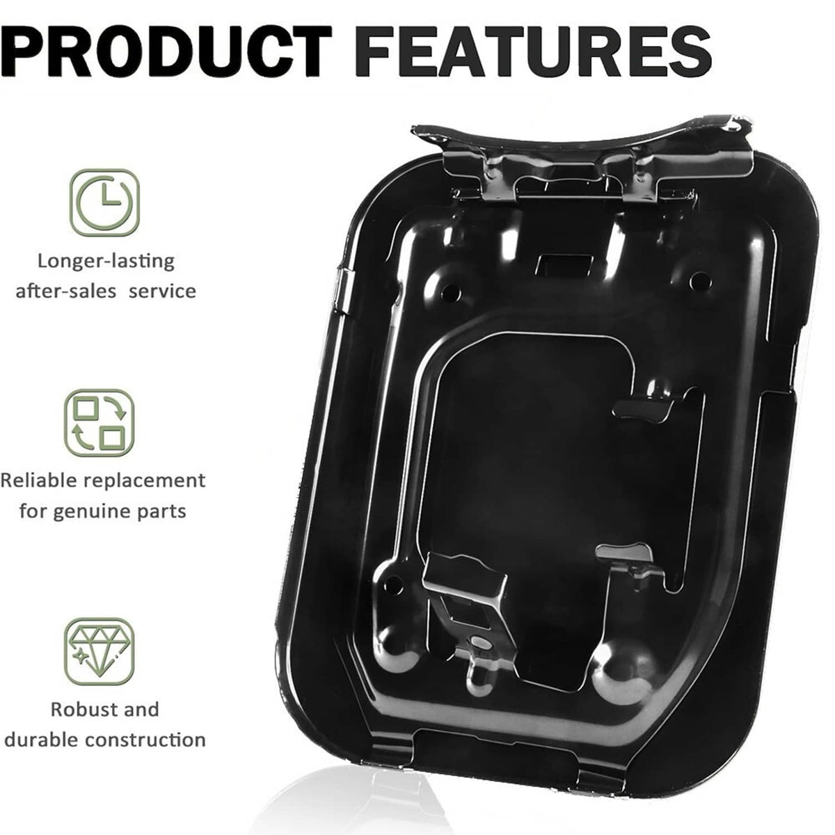 Black fuel door assembly cover with internal mounting brackets